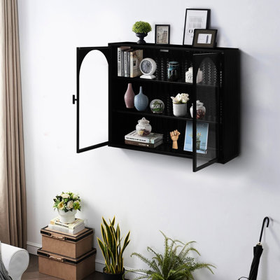 Armoire murale en noir - Trois armoires de rangement modernes de 27 po à trois rangements qui rehaussent le décor du salon et de la salle de bain