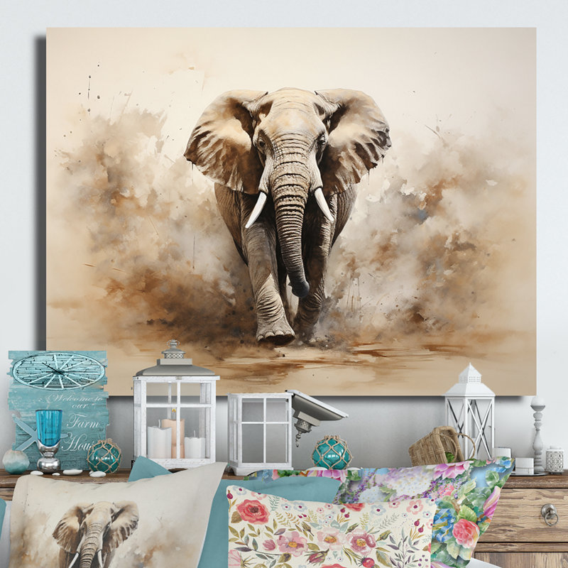 Décoration murale en métal Minimalisme éléphant Grace I - animaux, H 16 po x l 32 po x P 1 po
