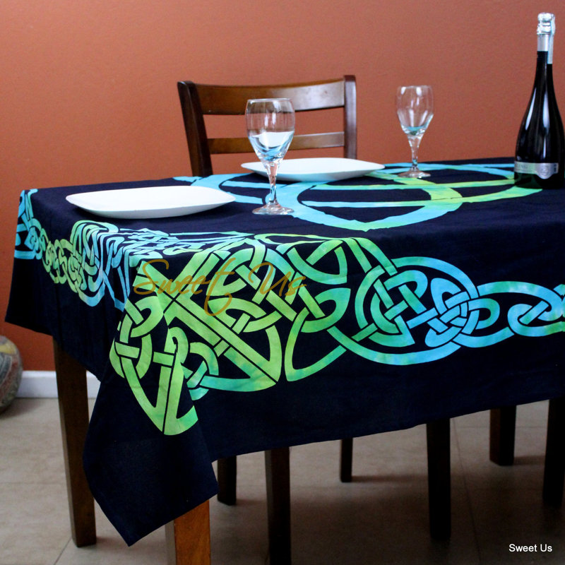 Nappe Tie-Dye Celtic Triquetra Trinity, Bleu / vert