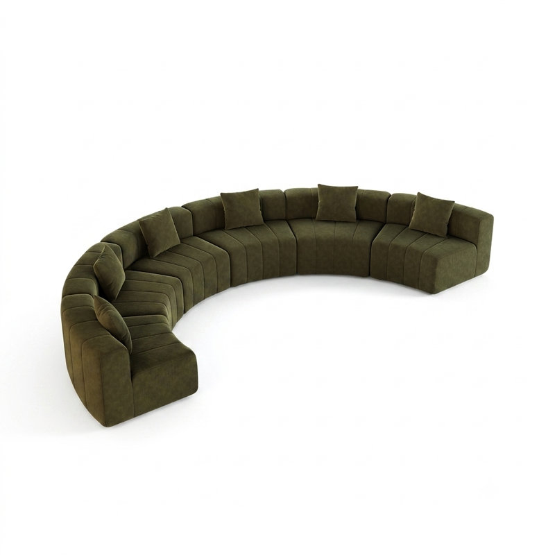 Canapé modulaire courbé semi-circulaire avec coussins, aucun assemblage requis, Vert
