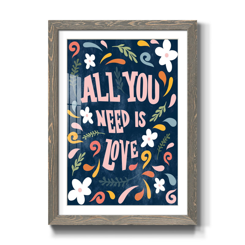 «All You Need Is Love», reproduction d'art textuel sur papier encadré, H 44 po x l 31 po x P 1 po, gris