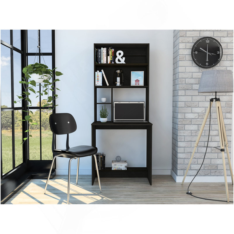 Wenge 4-Shelf Computer Desk With Hutch
