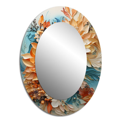 Grand miroir mural ovale orange sarcelle Botanical Whirlwind I