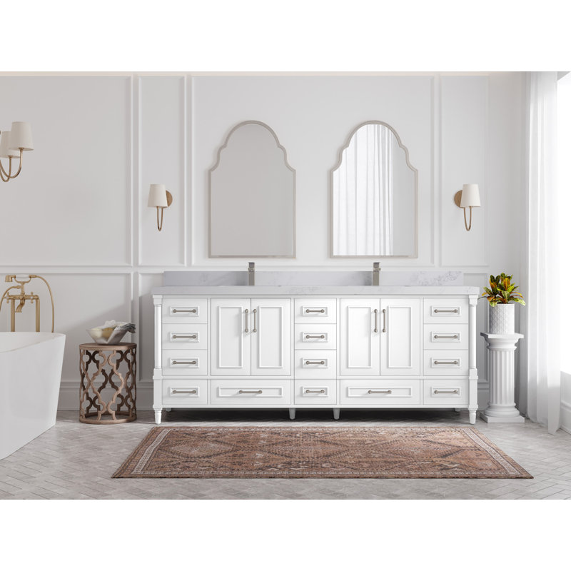 Aberdeen 84" Pewter Green Double Sink Vanity with Calacatta Nuvo Countertop