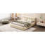 Grand lit plateforme tapissier avec tissu épais, lit au sol avec structure solide, beige-122873103