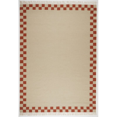 Devarious Flatweave Check Border Hand Woven Area Rug - Traditional Kilim Craftsmanship Inspired