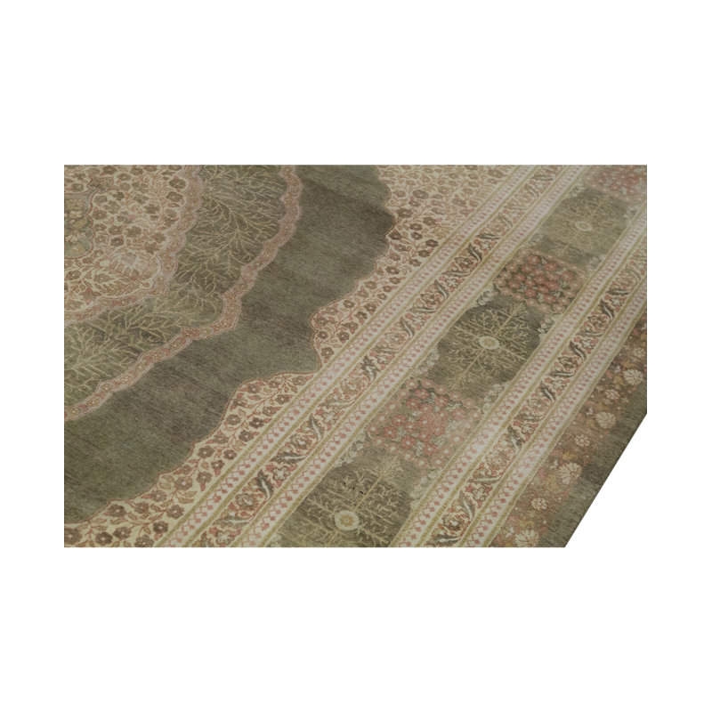 Tapis vert olive de haute qualité noué à la main