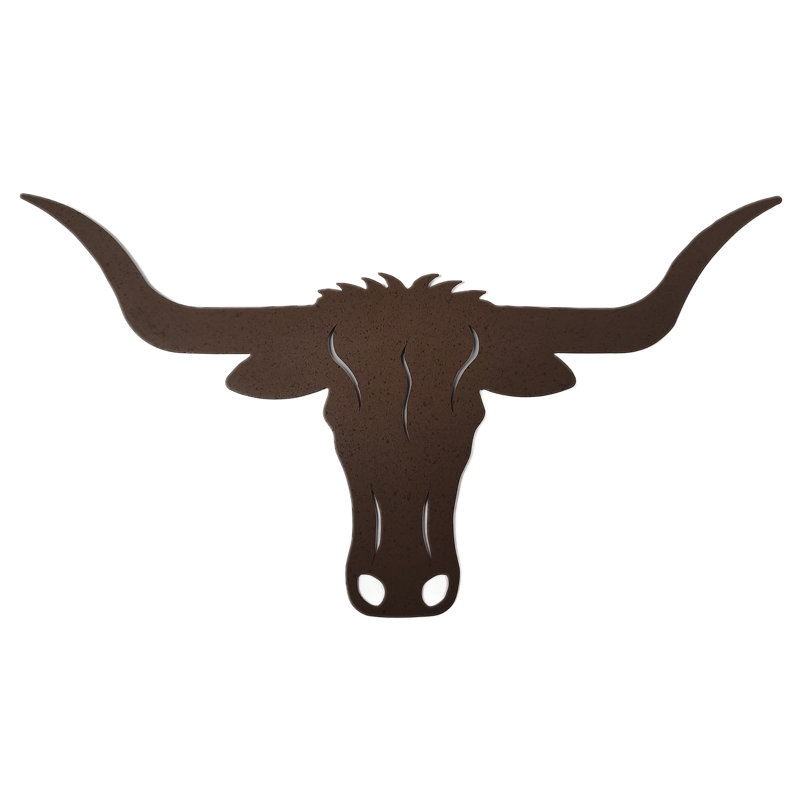 Dinel Brown Powder Coated Southwestern Longhorn Cow Small 14” Indoor Outdoor Hanging Metal Wall Décor