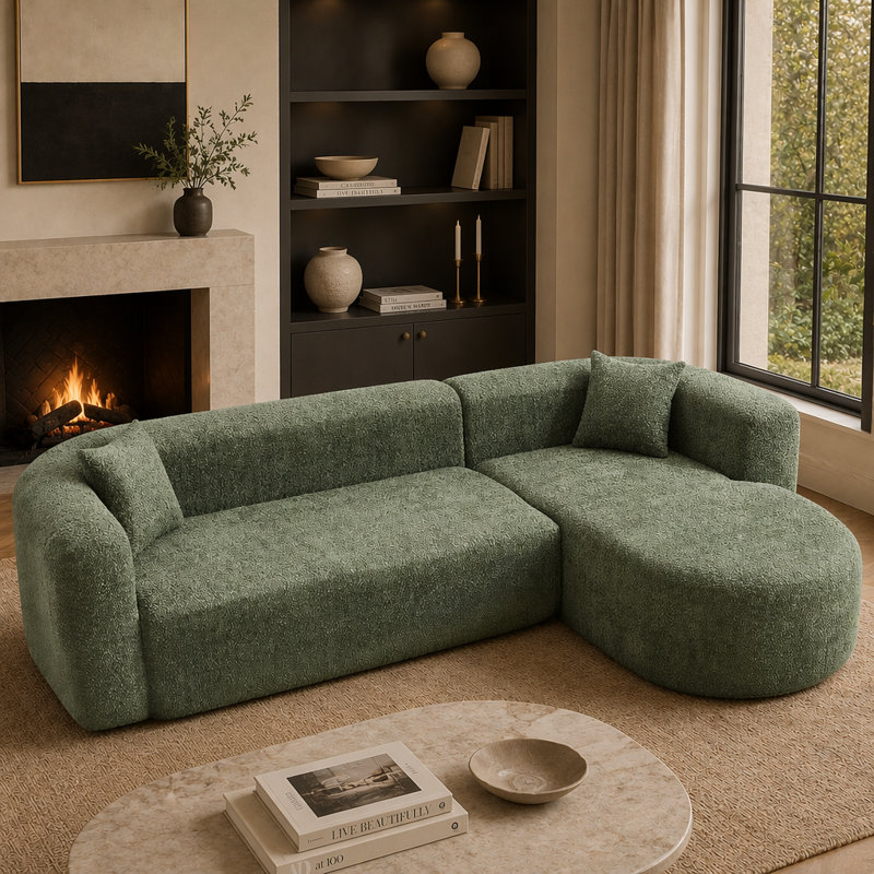 Canapé modulaire de 109,4 pouces avec méridienne en L et canapé modulaire désossé, Chenille verte