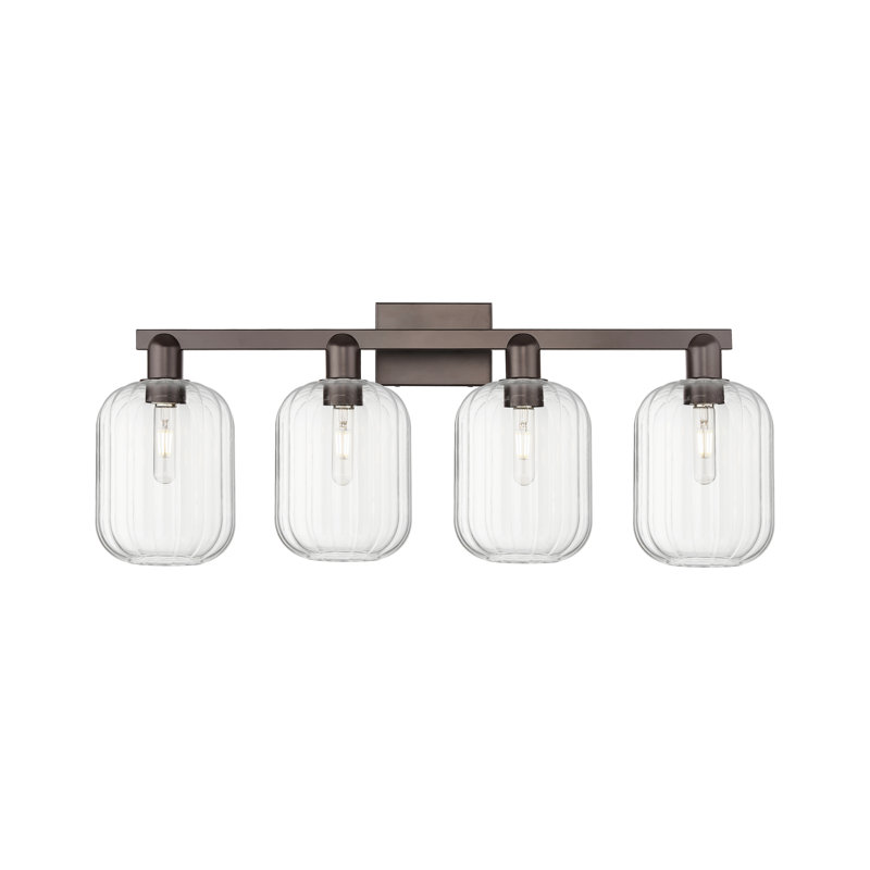 Eldon - 4 Light 36" Jar Shade Bath Vanity Light, Clair, Nickel poli, Quatre lumières