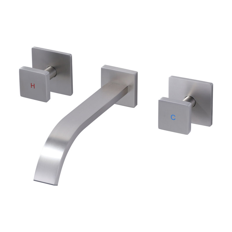 Robinet pour salle de bain à poignée double en laiton massif avec bec cascade, Nickel brossé
