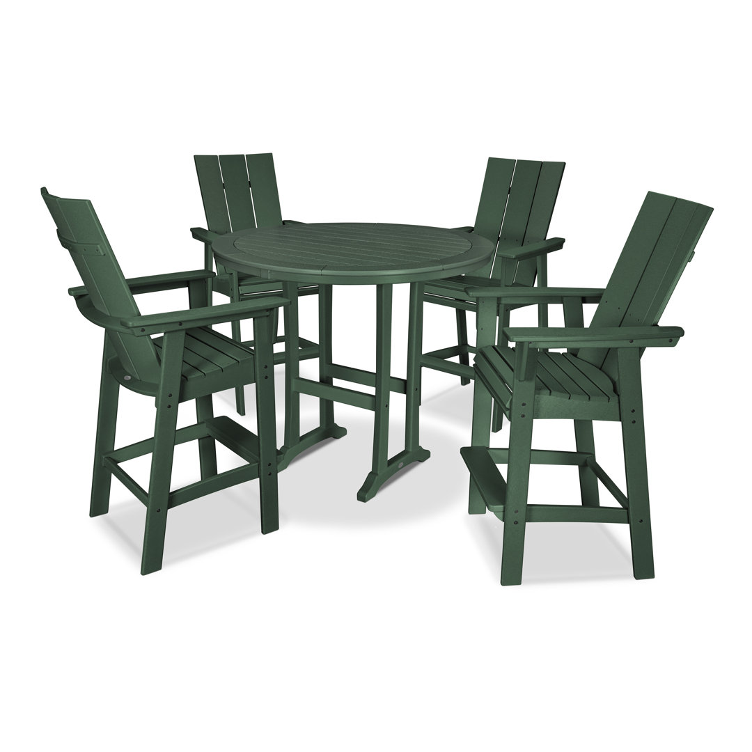 POLYWOOD Modern Curveback Adirondack 5-Piece Nautical Trestle Bar Set POLYWOOD® 