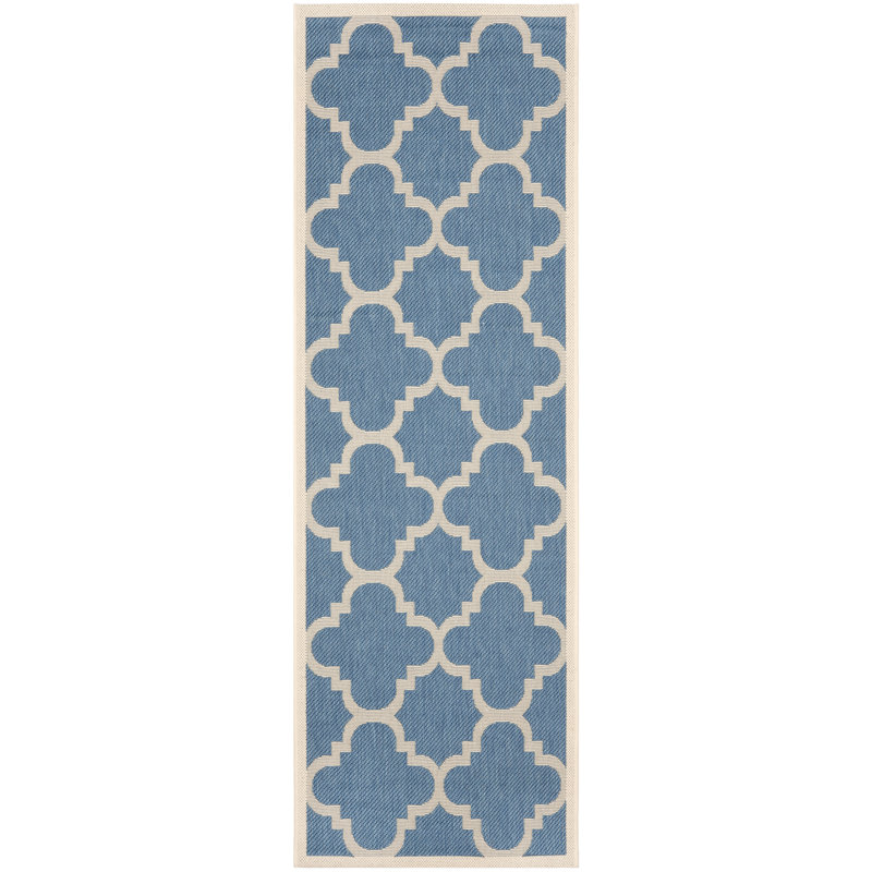 Portishead Looped Blue/Beige Area Indoor/Outdoor Rug, Runner 69 x 244 cm