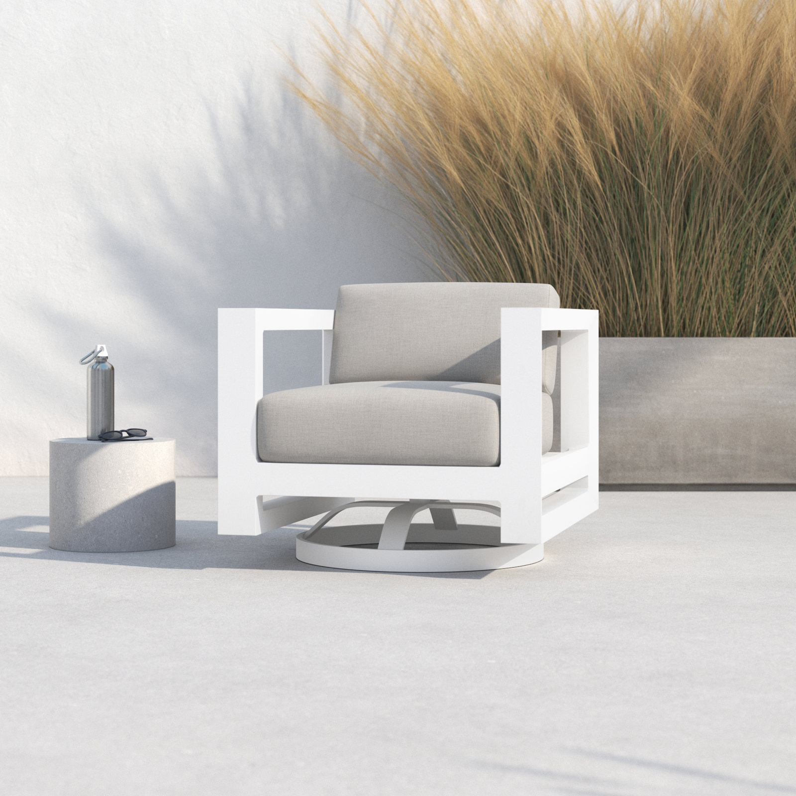 Camela Sunbrella® Swivel Patio Lounge Chair, Cast Silver Sunbrella®