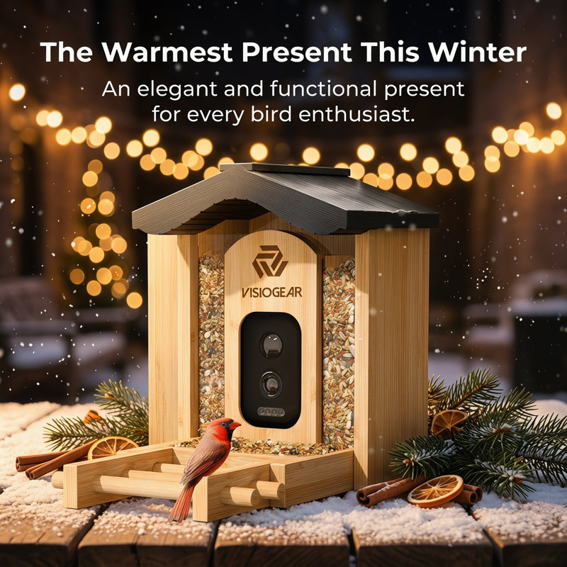 Mangeoire d'oiseaux en bois Visiogear Smart avec caméra HD - Toit classique Spire