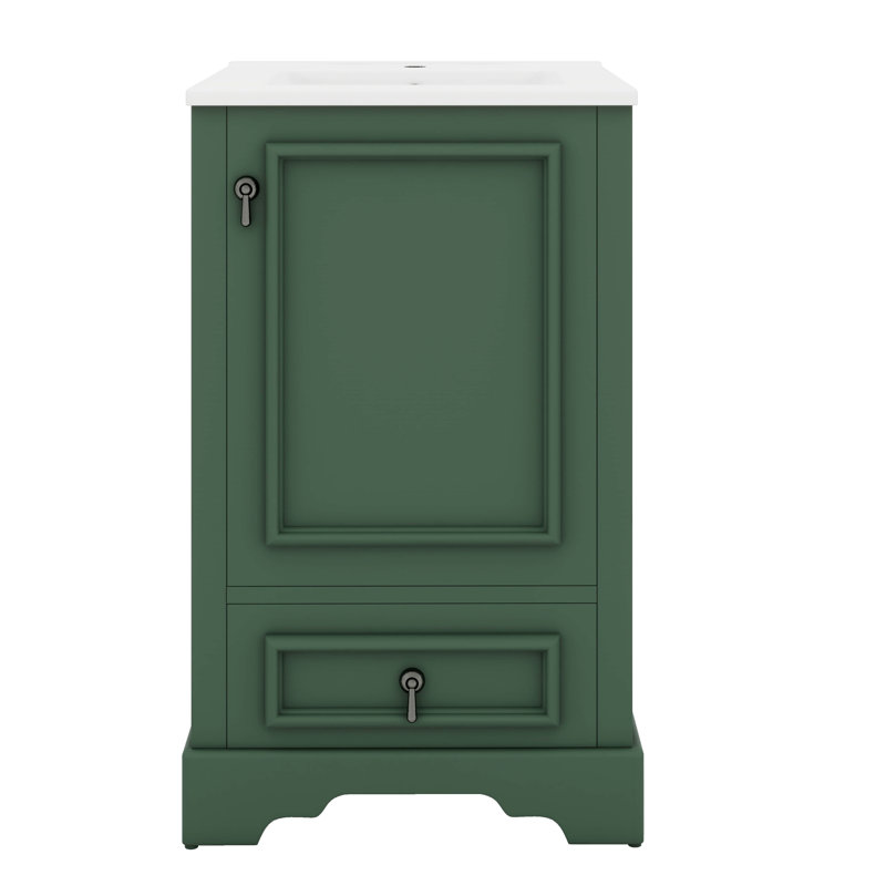 Meuble-lavabo de 20 po avec tiroir de rangement intégré et porte en U ajustable, Nickel brossé, Vert