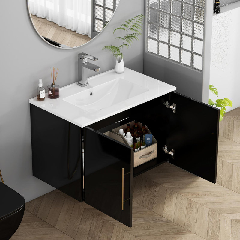Meuble-lavabo mural 30 po avec lavabo, Noir