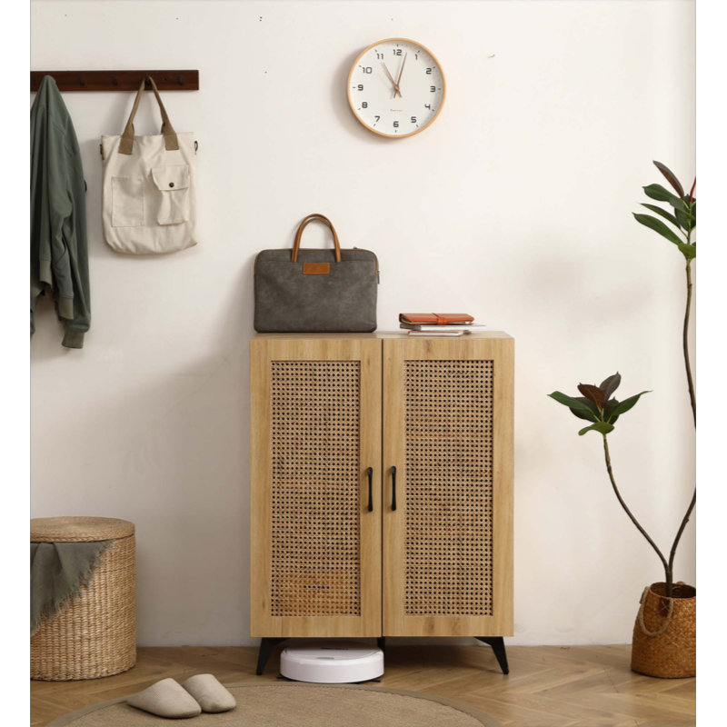 Armoire à chaussures à double porte en maille de rotin, armoire de rangement de grande capacité avec structure durable pour le vestibule