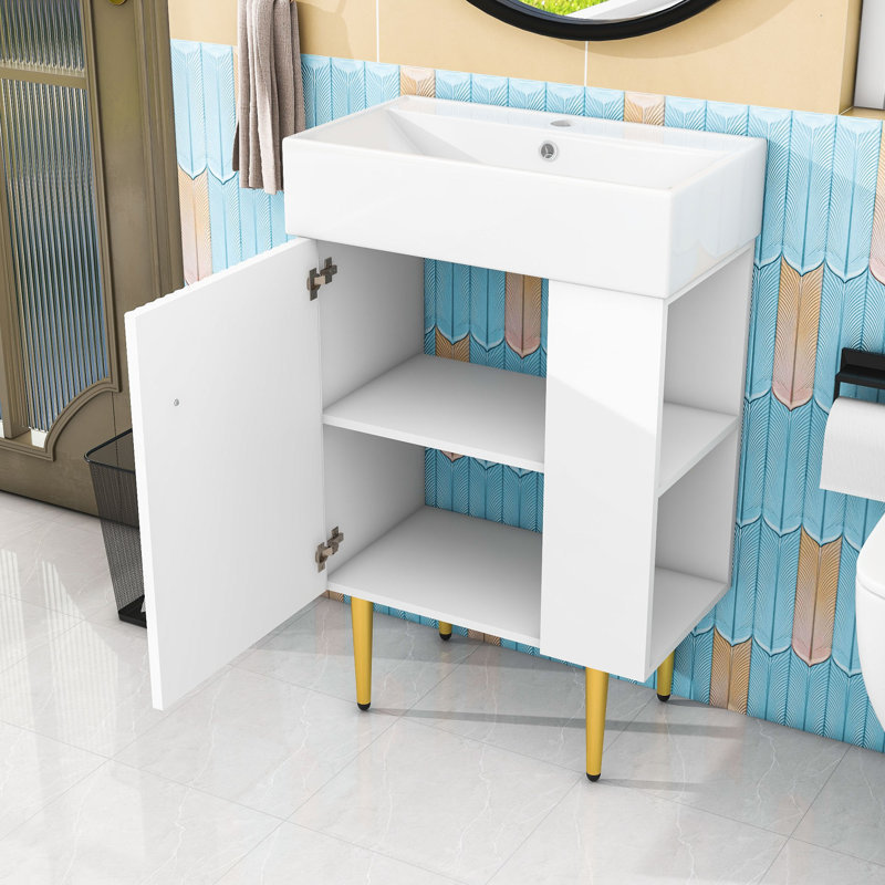 Meuble-lavabo 21,6 po avec lavabo simple en céramique, Blanc