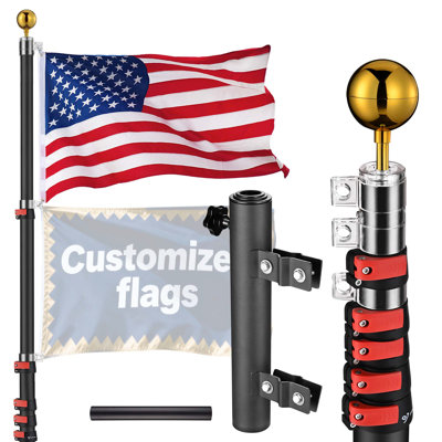  20Ft Portable Telescoping Flag Pole with Ladder Mount Holder for Event