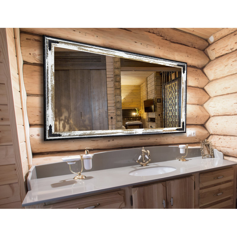 Miroir de salle de bain, H 35 po x l 64 po, Brun / crème vieilli