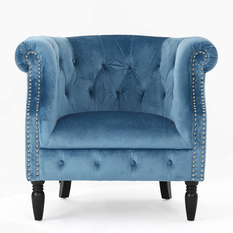 Fauteuil club, Velours bleu pacifique