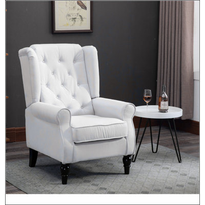 Button-Tufted Accent Chair with High Wingback, Rounded Cushioned Armrests and Thick Padded Seat by Mercer41