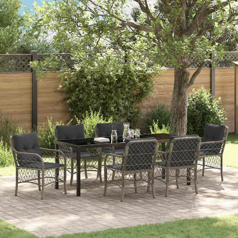  Ensemble de salle à manger de jardin avec coussin 7 pièces en rotin de polyester gris, Dark Grey, Grey, 6