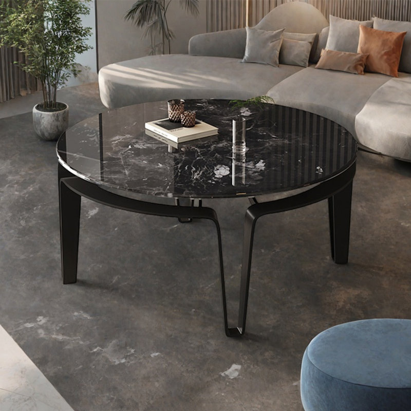 Table basse ronde en pierre supercristalline, Noir, noir, noir, noir
