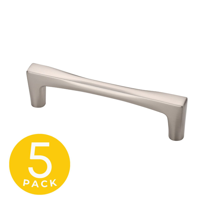 Poignée d'armoire moderne en nickel satiné de 3 3/4 po (96 mm) Comet Series (paquet de 5), Nickel satiné