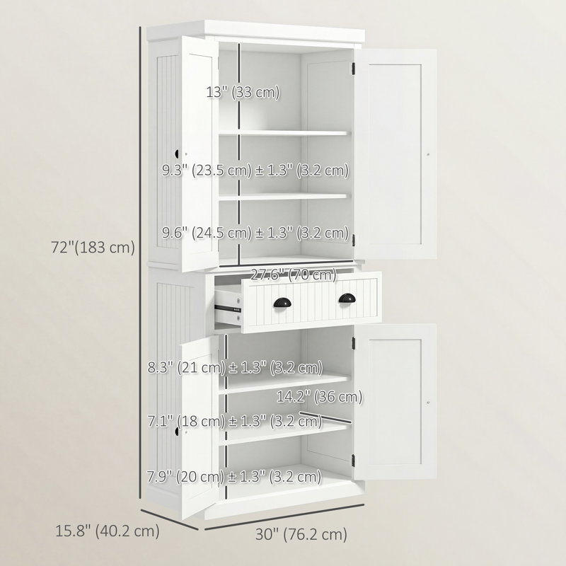 Armoire de rangement autoportante 72 po avec tiroir 72 po, crème