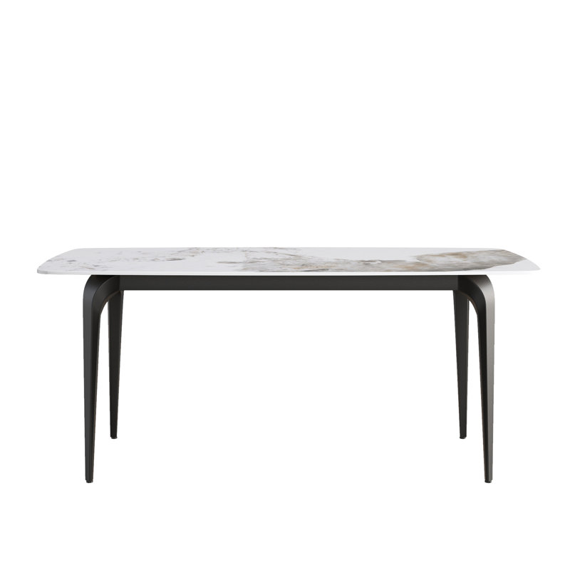 71.65" Rectangular Dining Table - White Sintered Stone With Strong Black Metal Legs, Seats 6-8 Secure Legs For