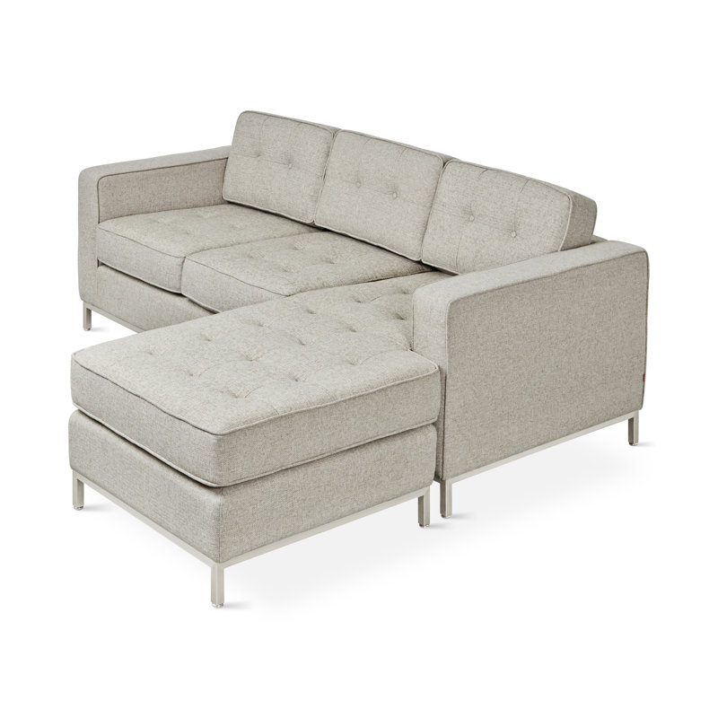 Jane Chaise Sectional, Totem Pebble, Stainless Steel, 30" H x 82" W x 65" D
