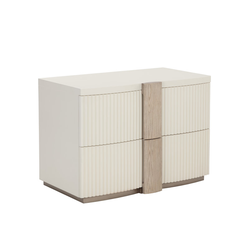 Cream 2-Drawer Nightstand with Light Oak Handles