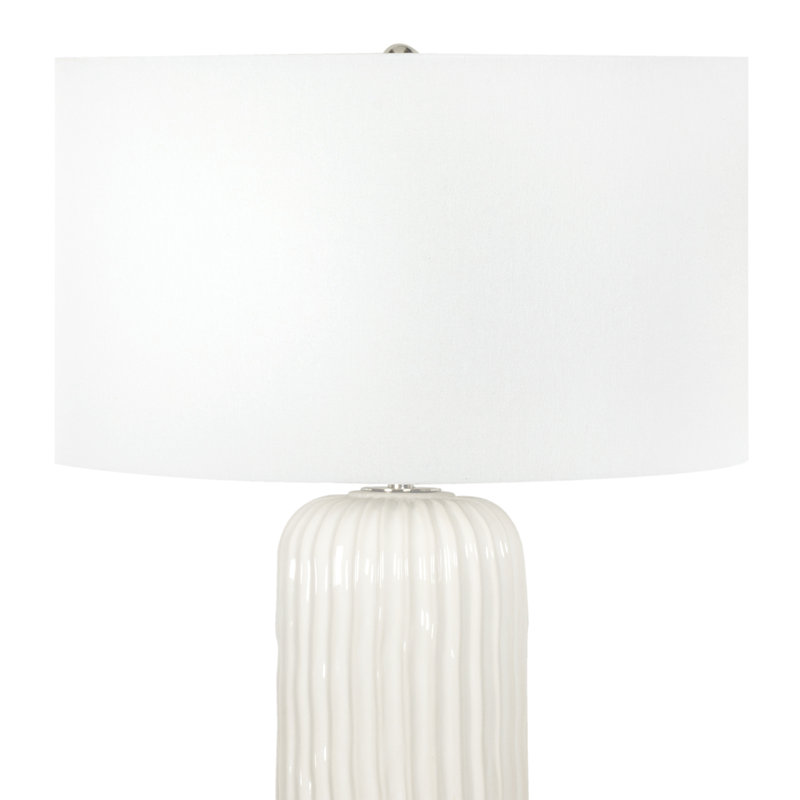 White Ceramic Table Lamp with Linen Shade and Polished Nickel Accents