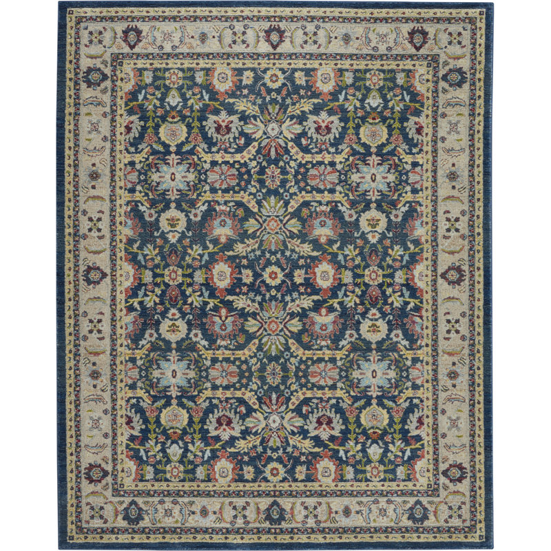 Tapis bleu marine traditionnel Raymond, Rectangle 7 pi 10 po x 9 pi 10 po