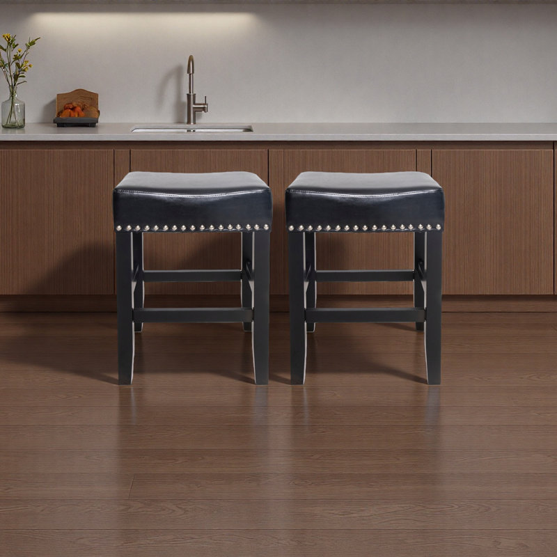 Ensemble de 2 tabourets de comptoir en cuir 26 po, 2 pièces, Noir
