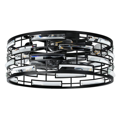 19'' 7-Blade Crystal Indoor Enclosed Caged Flush Mount Ceiling Fan with Light Kit and Remote Control