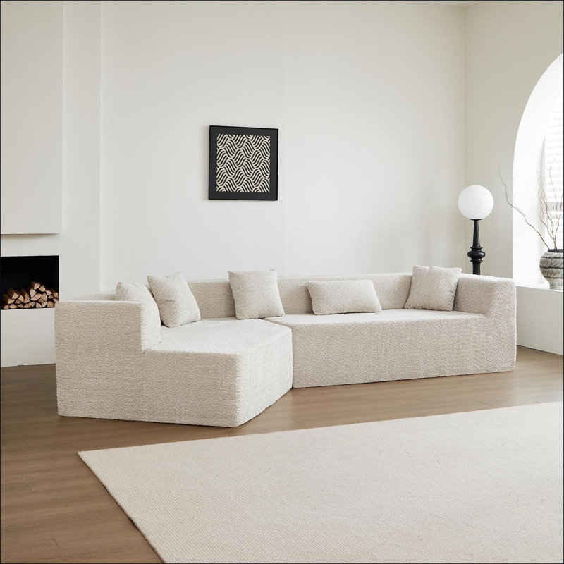 Canapés modulaires | Siège profond minimaliste moderne de 127,5 po, sans assemblage, pour salon et appartements | Beige | Mousse