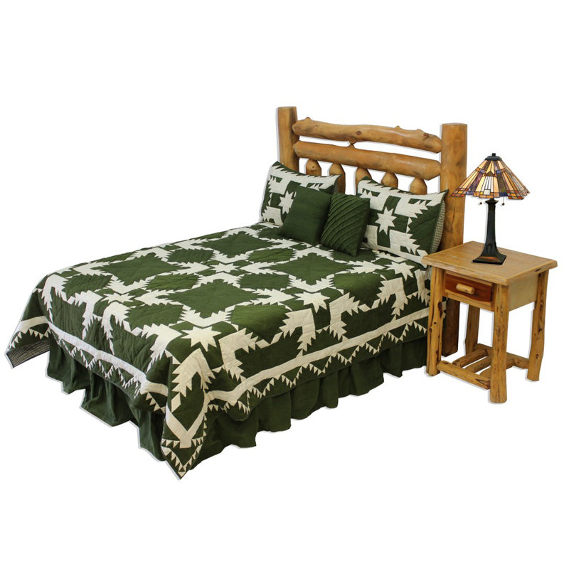 Feathered Star Rustic Cotton Patchwork Quilt, Green, Super Queen Quilt