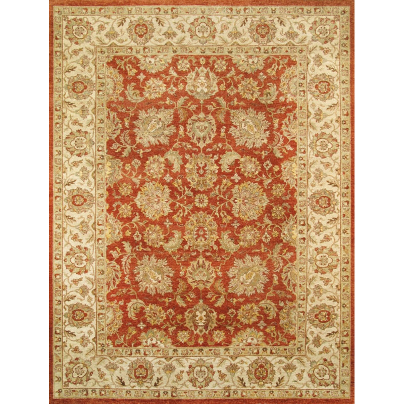 Agra Oriental Hand-Knotted Wool Red/Brown Area Rug, Rectangle 9'11" x 14' 3"