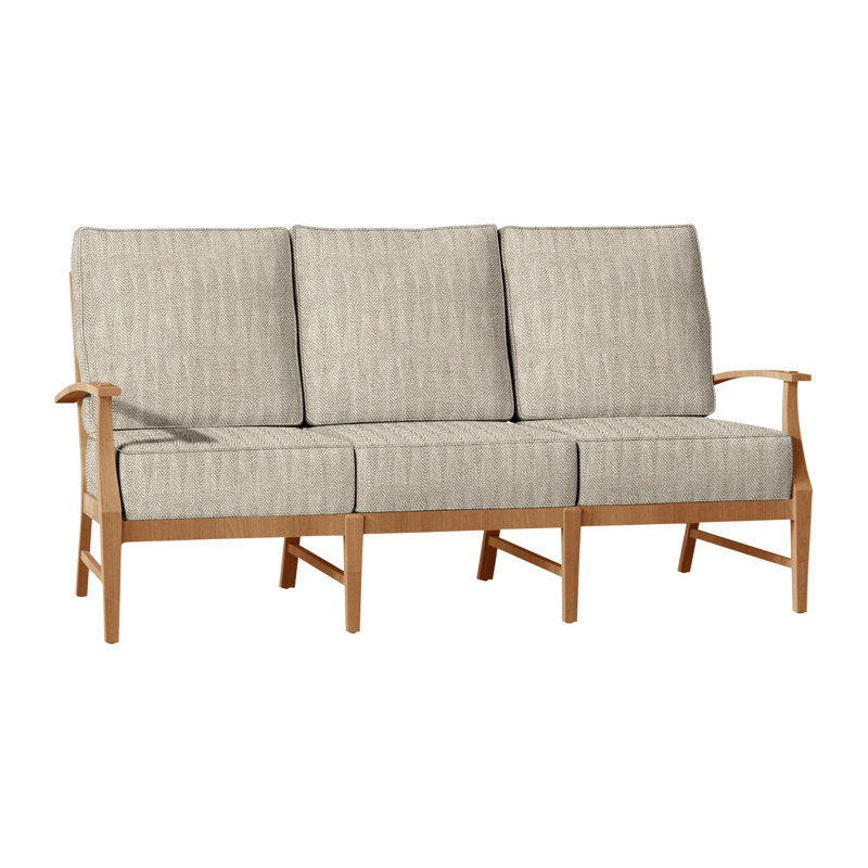 Croquet 75.75" Wide Outdoor Teak Patio Sofa with Cushions, Natural Teak, Welt, Herringbone Sand