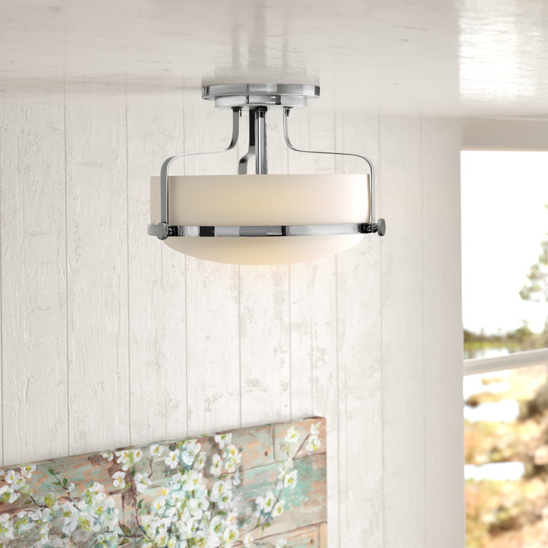 Harper 14.5-in 3-Light Semi-Flush Mount Retro Ceiling Light, Brushed Nickel, MED