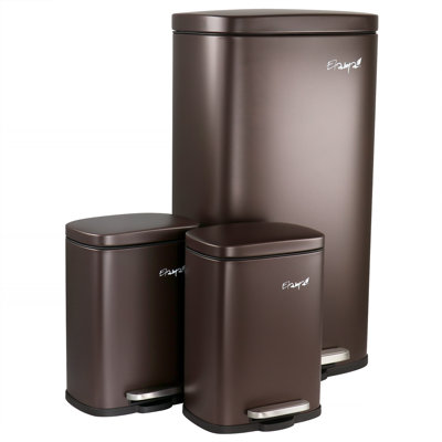 Elama 3 Piece 30 Litre and 5 Litre Stainless Steel Step Trash Bin Combo Set with Slow Close Lid