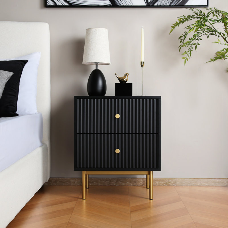 Aivis 50cm W Metal Bedside Table, Black
