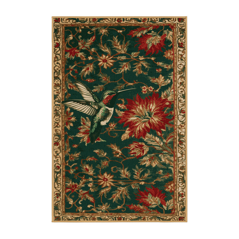 Washable Ruby throated Hummingbird Birds Area Rug, Rectangle 3' x 5'