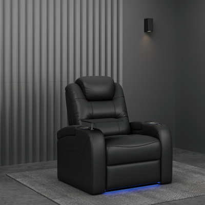 Dual Power Top Grain Leather Home Theater Recliner with USB & Type-C Charging Ports