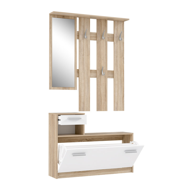 Adarsh Hall Tree 97.5cm Wide with Shoe Storage, Sonoma-Eiche/Weiß