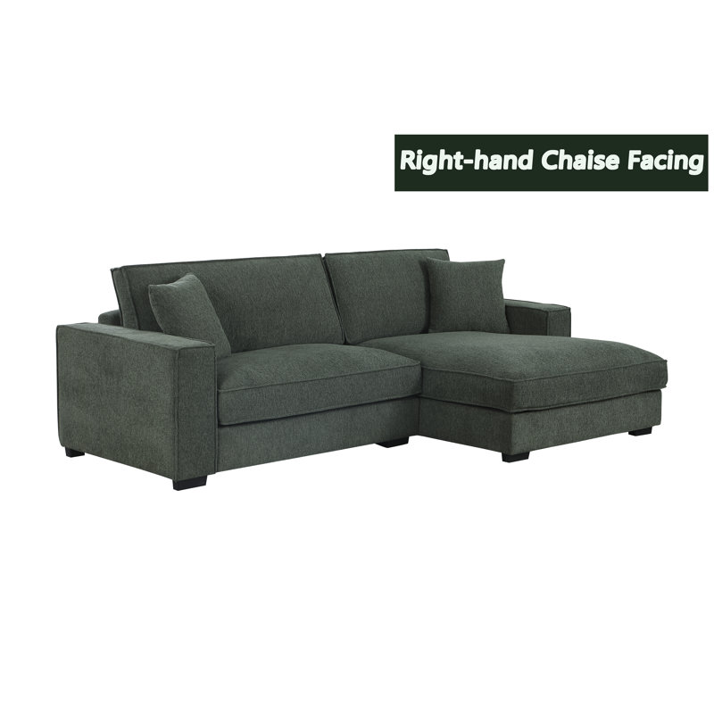 Braflin Upholstered Chenille Sofa Chaise Wide Seat Sectional, Right Hand Facing, Dark Green Chenille
