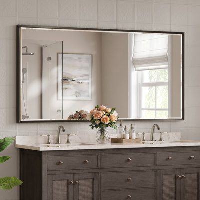Miroir de salle de bain biseauté double, miroir mural en verre trempé avec bords réfléchissants et cadre en aluminium antirouille pour lavabo